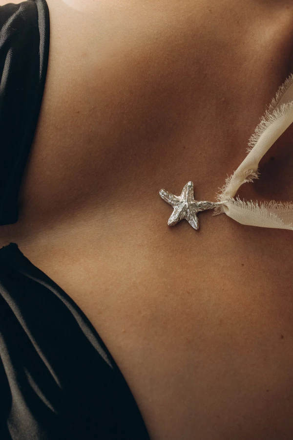 Naszyjnik STARFISH SILVER CREAM RIBBON