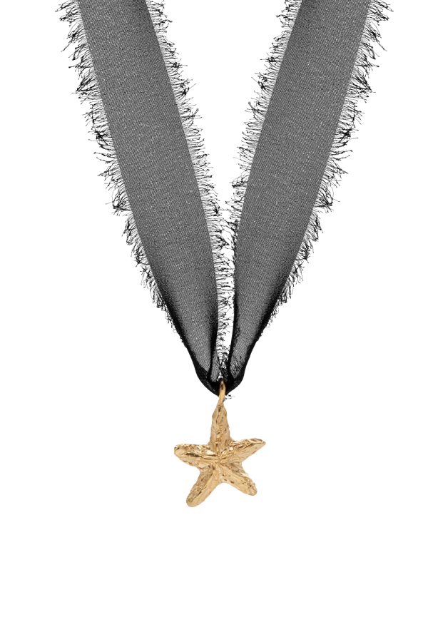 Naszyjnik STARFISH GOLD BLACK RIBBON